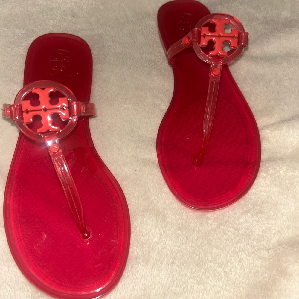 Tory Burch Red/Orange Jelly Logo Thong Sandals
